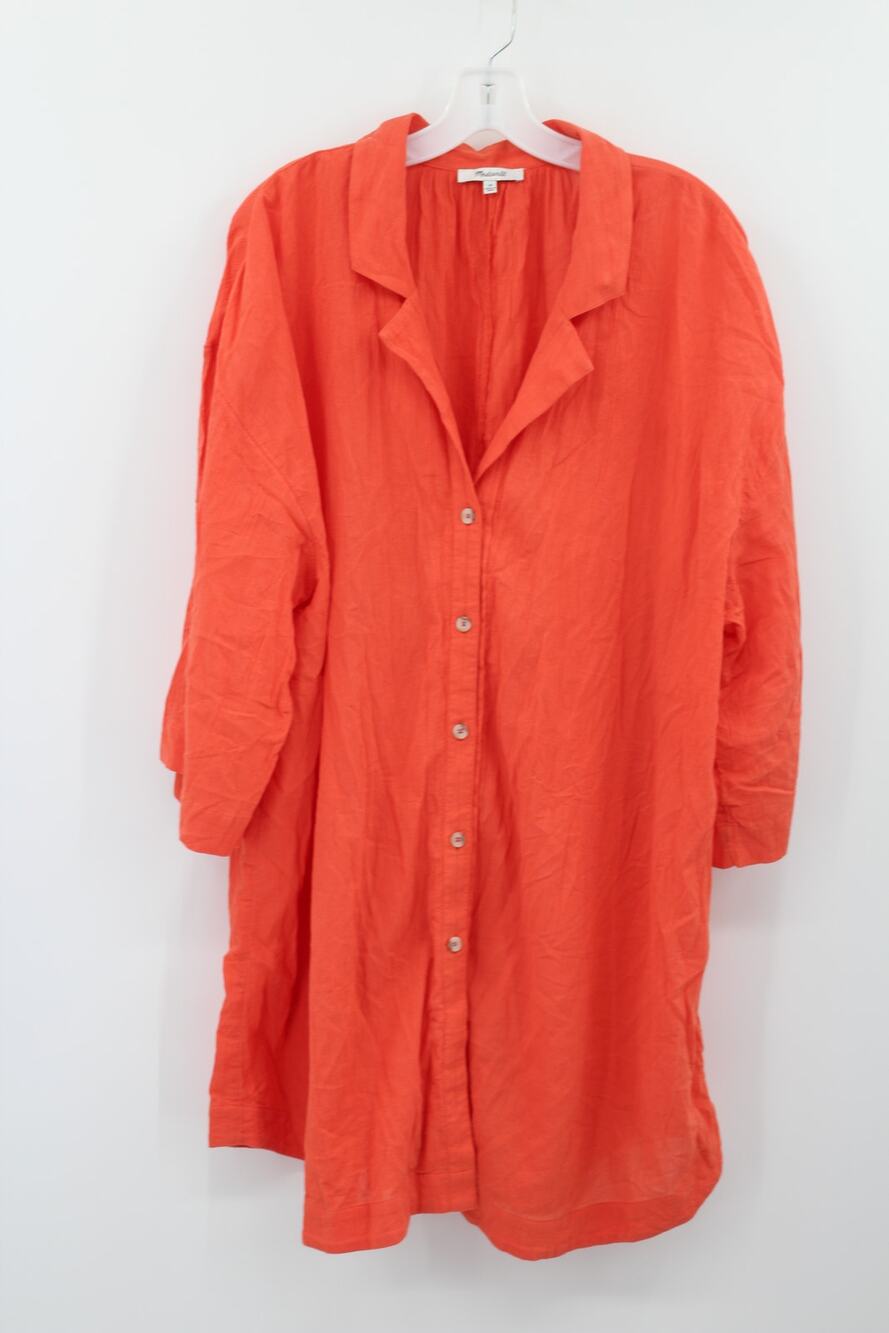 Madewell Crinkle Cotton Cover-Up Mini Shirtdress Womens 2x Coastal Orange